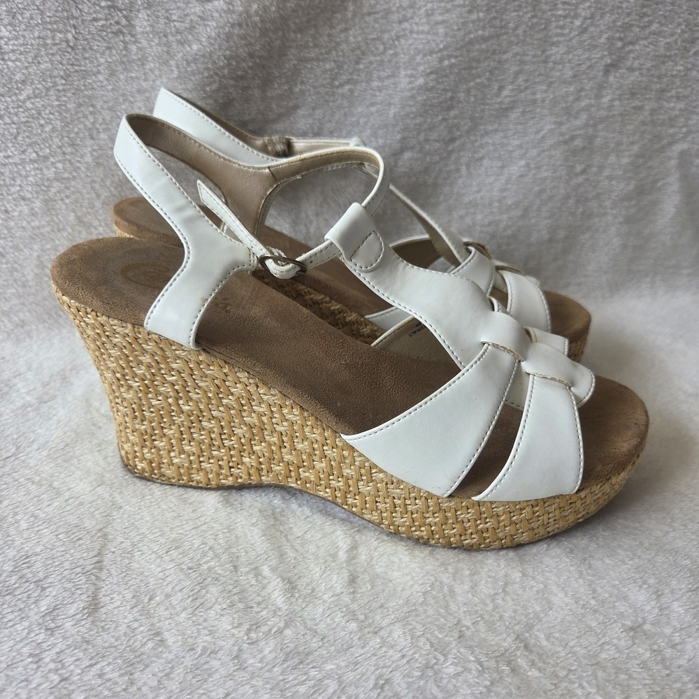 Candies White Sandal Platform Wedge Sandals Womens Sz 8 Tweed